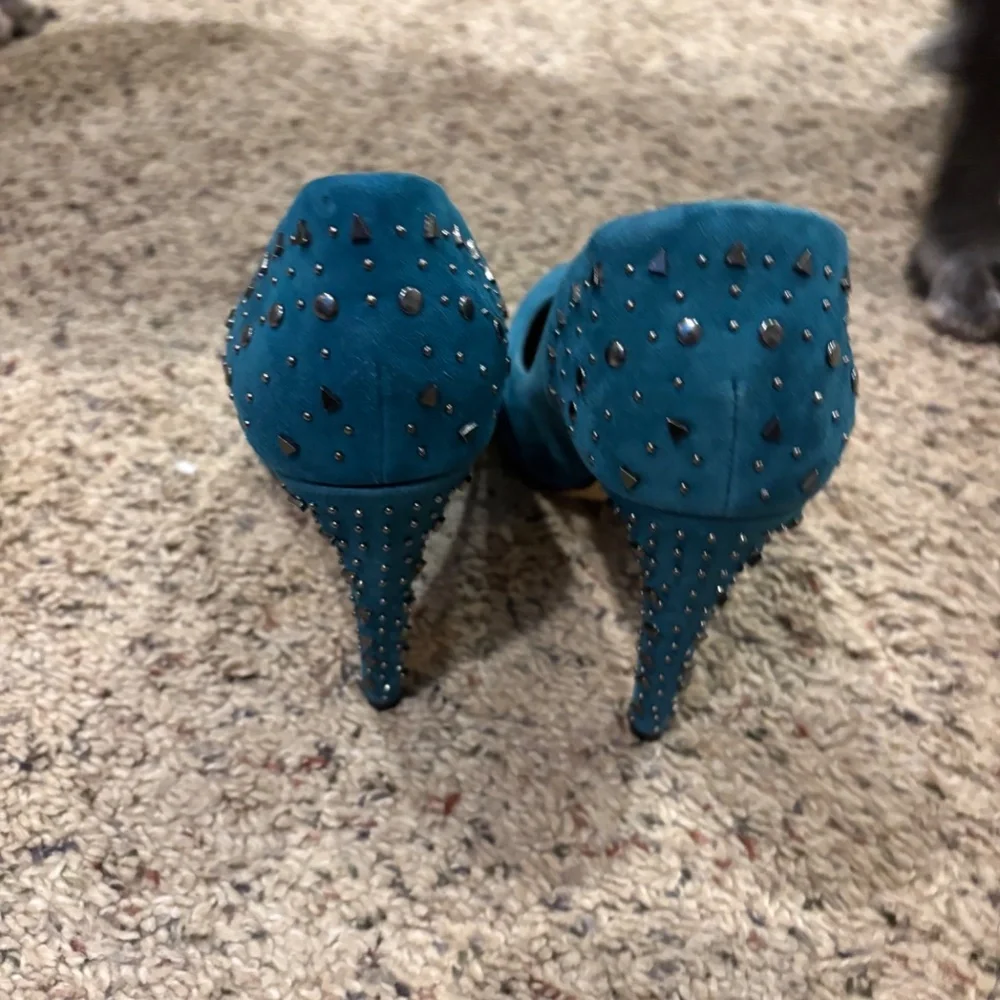 Rebecca Minkoff Heels 8.5 Teal Blue Suede High Heels - Picture 8 of 8